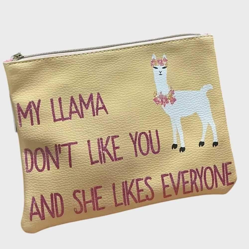 Jade & Deer Llama Makeup Bag Cosmetic Pouch “My Llama Don’t Like You”